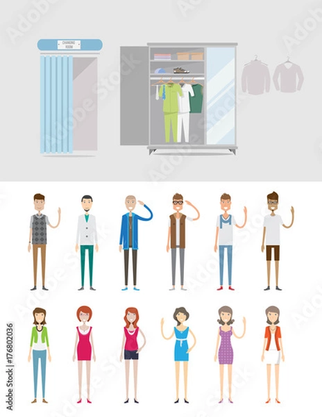 Fototapeta Changing Room Background and Character Concept