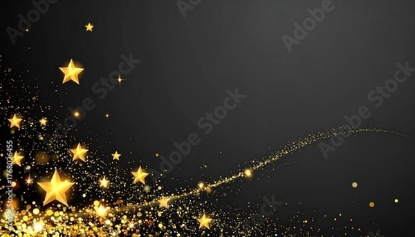 Fototapeta Elegant Christmas background featuring a sparkling golden star trail against a dark backdrop. Perfect for holiday greeting cards, luxury event invitations, or festive designs.