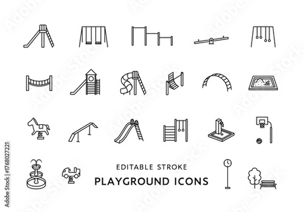 Fototapeta 公園の遊具のアイコンセット（モノクロ