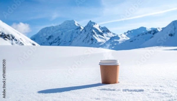 Fototapeta 雪山とコーヒーカップの写真
