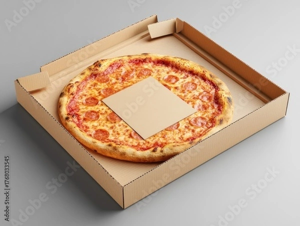 Fototapeta Pepperoni Pizza Delivery Box Mockup.