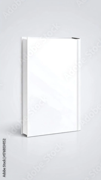 Fototapeta A blank white book stands upright on a light gray, gradient background