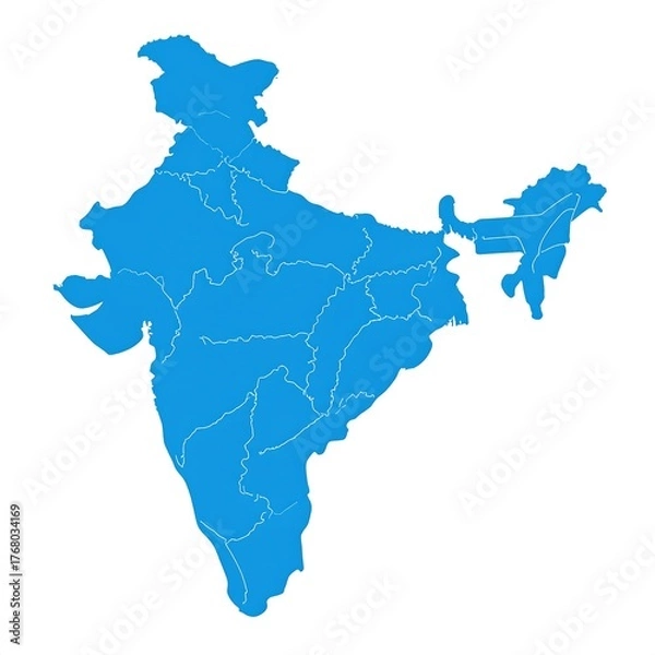 Fototapeta A blue outline of the Indian subcontinent showing internal borders