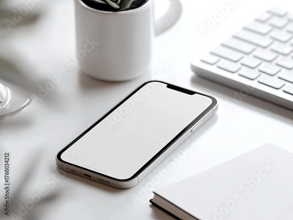 Fototapeta Modern Workplace: Phone Mockup on Desk.