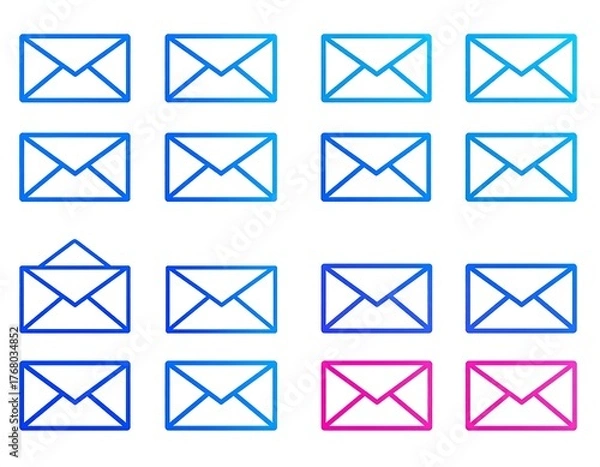 Fototapeta A collection of outlined envelopes arranged in rows, varying shades of blue