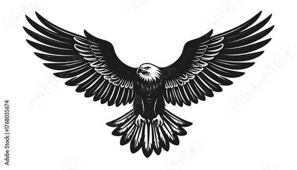 Fototapeta A monochrome drawing of a majestic eagle with outstretched wings