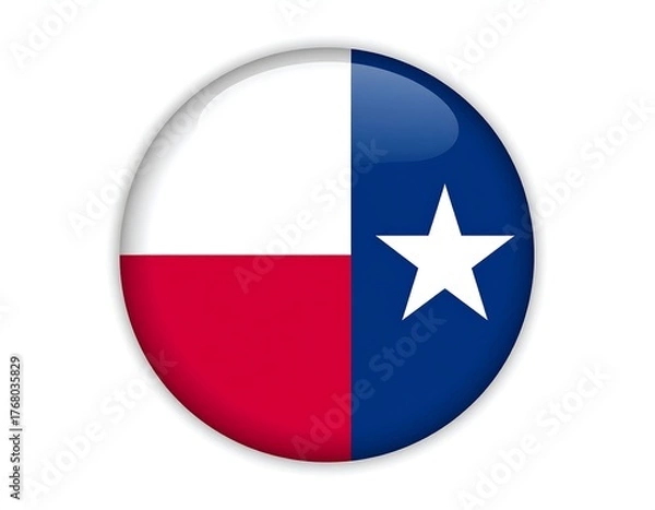 Fototapeta A round, glossy button features a flag with star and stripes design