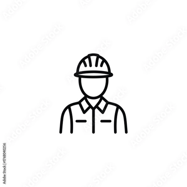 Fototapeta Simple line art icon of a construction worker with hard hat