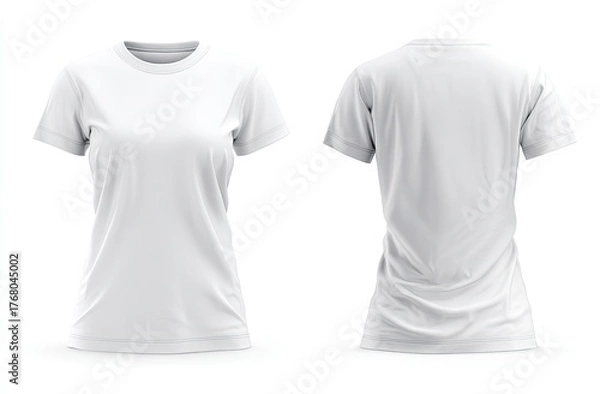 Fototapeta White, fitted t-shirt, front/back view, shadowed on white