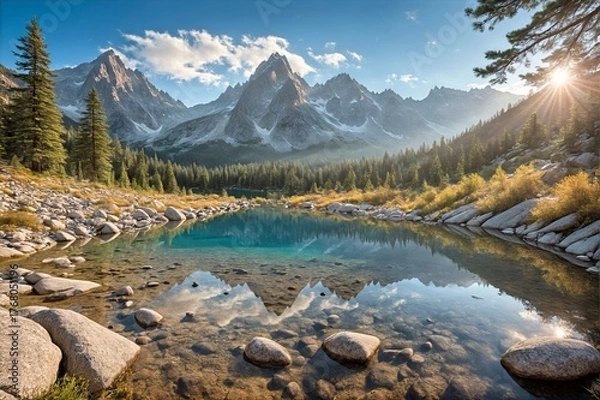 Fototapeta Pristine Alpine Lake with Mountain Reflections