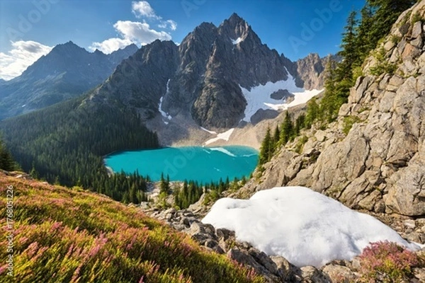 Fototapeta Pristine Alpine Lake with Mountain Reflections