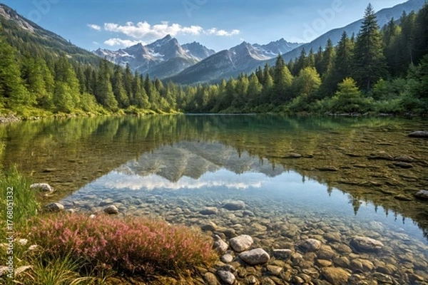 Fototapeta Pristine Alpine Lake with Mountain Reflections