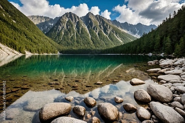 Fototapeta Pristine Alpine Lake with Mountain Reflections