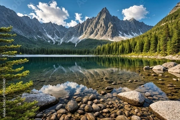 Fototapeta Pristine Alpine Lake with Mountain Reflections