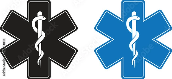 Fototapeta Star of Life Vector Icon: Emergency Medical Services (EMS) Symbol with Rod of Asclepius