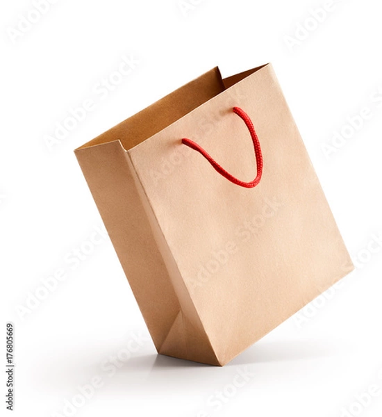 Fototapeta Brązowa papierowa torba izolowana na białym tle