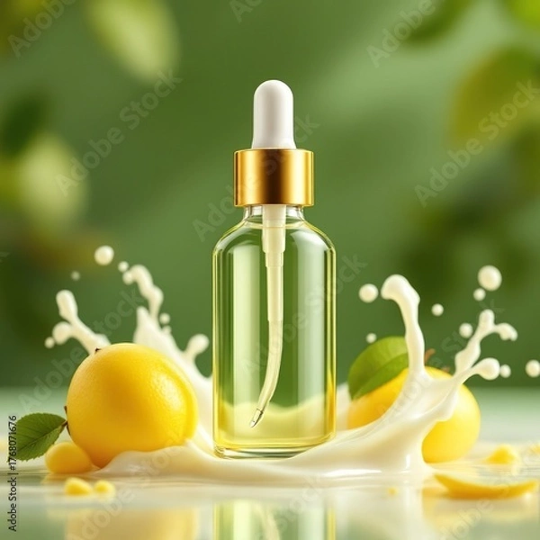 Fototapeta Elegant Glass Dropper Bottle Mockup with Smooth Splash Effect