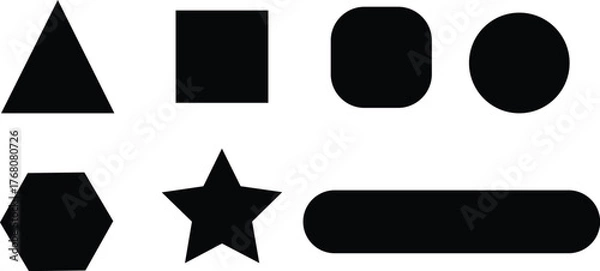 Fototapeta A collection of basic, solid black geometric shapes.