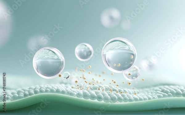 Obraz 透明な美容成分カプセルが肌に浸透する3Dイメージ