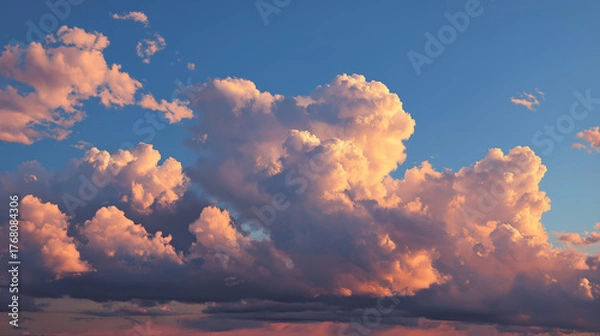 Fototapeta Dynamic cloud formation at sunset over a serene landscape nature photography vibrant atmosphere wide angle perspective