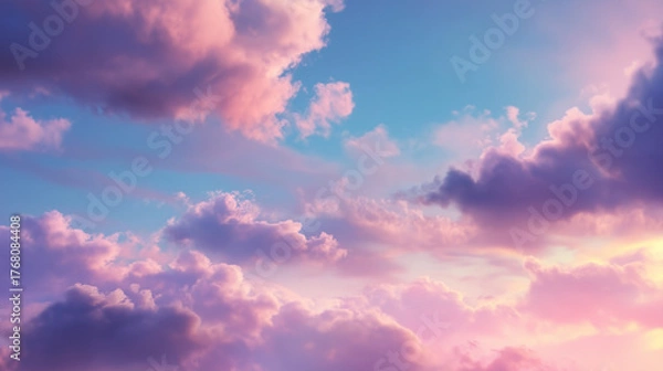 Fototapeta Serene cloudscape at sunset dreamy horizon nature artwork tranquil atmosphere aesthetic viewpoint