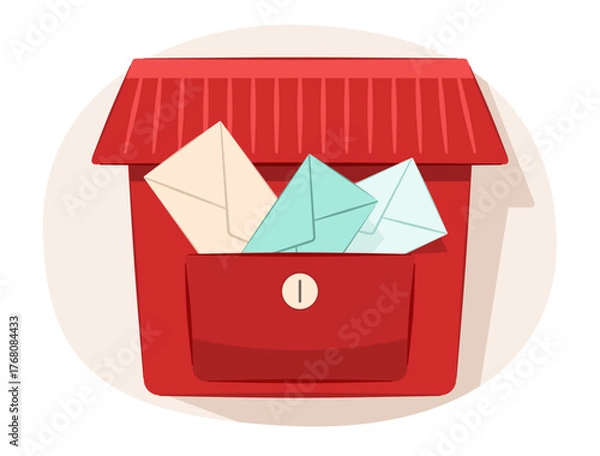Obraz Red Mailbox with Post Envelope Inside for Postal and Correspondence Concept Illustration Clip Art