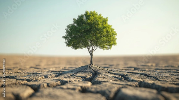 Fototapeta Resilient tree survives drought arid landscape nature photography dry environment close-up view hopeful symbol