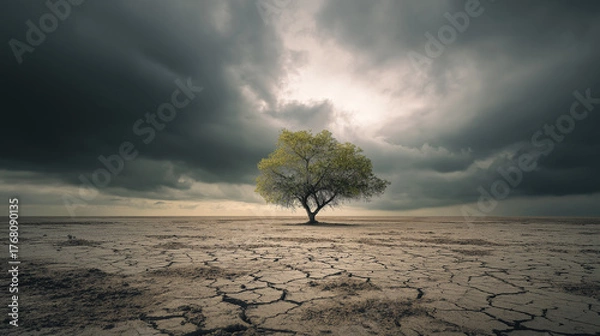 Fototapeta Drought-resistant tree arid landscape photography natural environment wide-angle view resilience in adversity