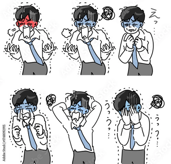 Obraz 大失敗、致命的なミスを犯し頭を抱える若いサラリーマンのセットベクターイラスト