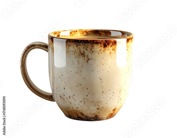 Obraz Artisan stoneware coffee mug with a rustic brown speckled glaze finish. An empty ceramic cup for hot drinks isolated on a white background