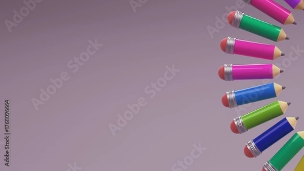 Fototapeta Color pencils arranged diagonally on pastel background