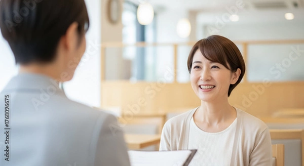 Obraz レストラン・飲食店の面接を受けるシニア女性