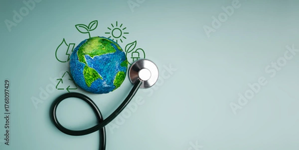 Obraz Earth with Stethoscope symbolizing sustainability, global environmental