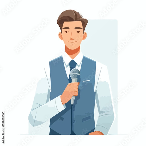 Obraz vector of young entrepreneur presenting using microphone