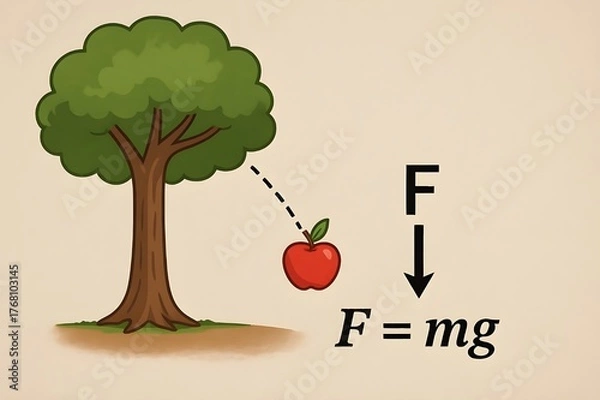 Fototapeta illustration of apple falling from tree showing newton law of gravity
