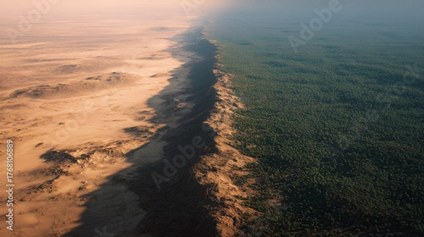 Fototapeta Contrast of desert and forest landscape aerial view nature photography vibrant environment visual harmony