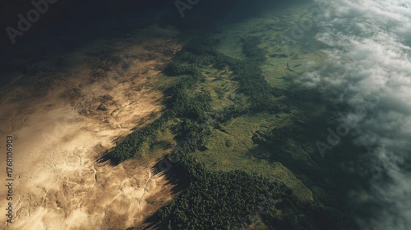 Fototapeta Aerial exploration of forests and landscapes nature high-altitude scenic view environmental diversity