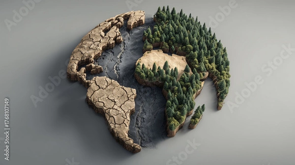 Fototapeta Environmental change depiction earth 3d artwork nature aerial view climate impact visualization