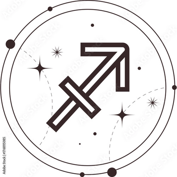 Fototapeta Sagittarius Zodiac Constellation Symbol Outline Icon With Stars and Planets on Transparent Background