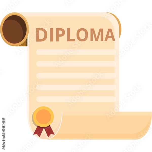 Obraz Scroll Diploma With Wax Seal And Text Diploma In Tan Color With Brown Details On Transparent Background