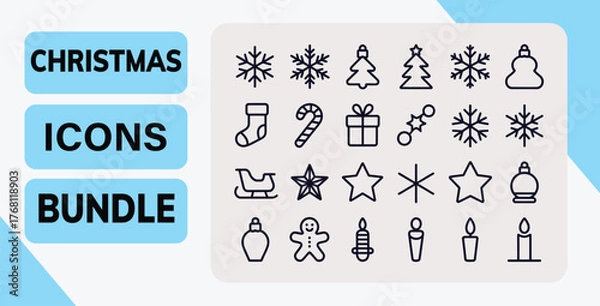 Fototapeta Christmas Icons Bundle — Minimal Line Art Holiday Symbol Collection