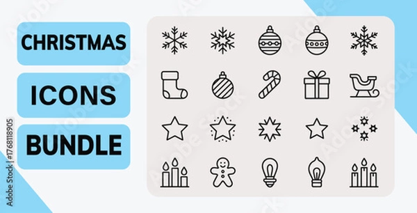 Fototapeta Christmas Icons Bundle — Minimal Line Art Holiday Symbol Collection
