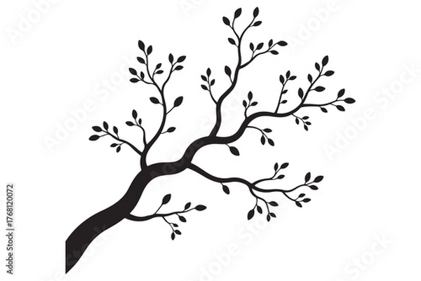 Fototapeta Tree branch silhouette natural plant design in black and white illustration
