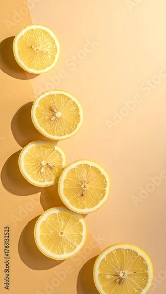 Obraz Lemon slices arranged on a two-tone background