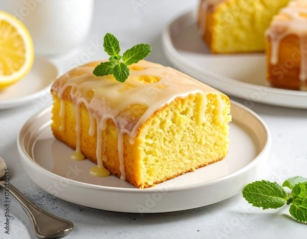 Obraz Lemon loaf cake slice, glazed and drizzled