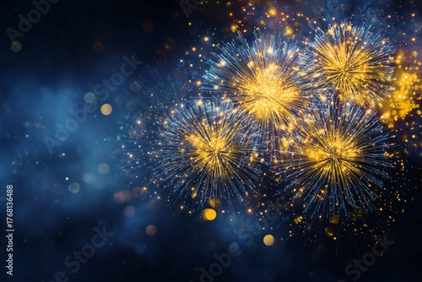 Obraz ブルーと金の抽象的な花火の背景イメージ