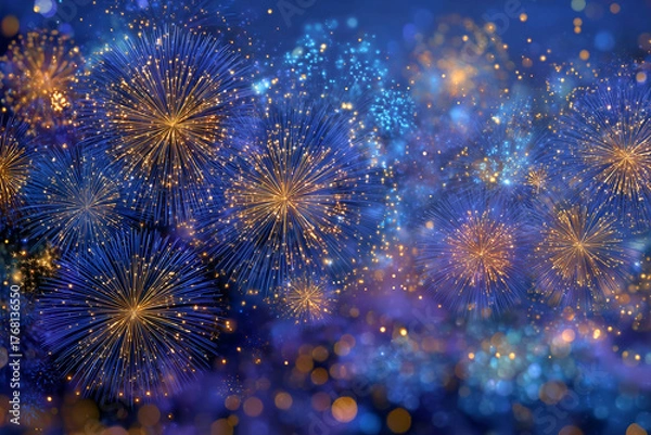 Obraz ブルーと金の抽象的な花火の背景イメージ
