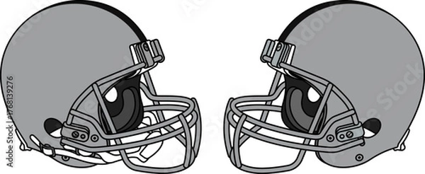 Fototapeta Gray American football helmet with a gray facemask. Helmets with and without a chin strap