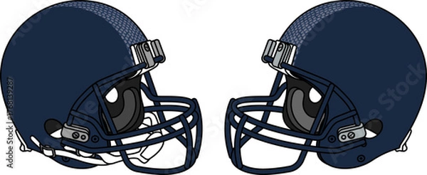 Fototapeta Navy blue American football helmet with a navy blue facemask. Helmets with and without a chin strap