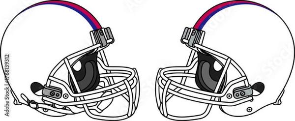 Fototapeta White American football helmet with a white facemask. Helmets with and without a chin strap